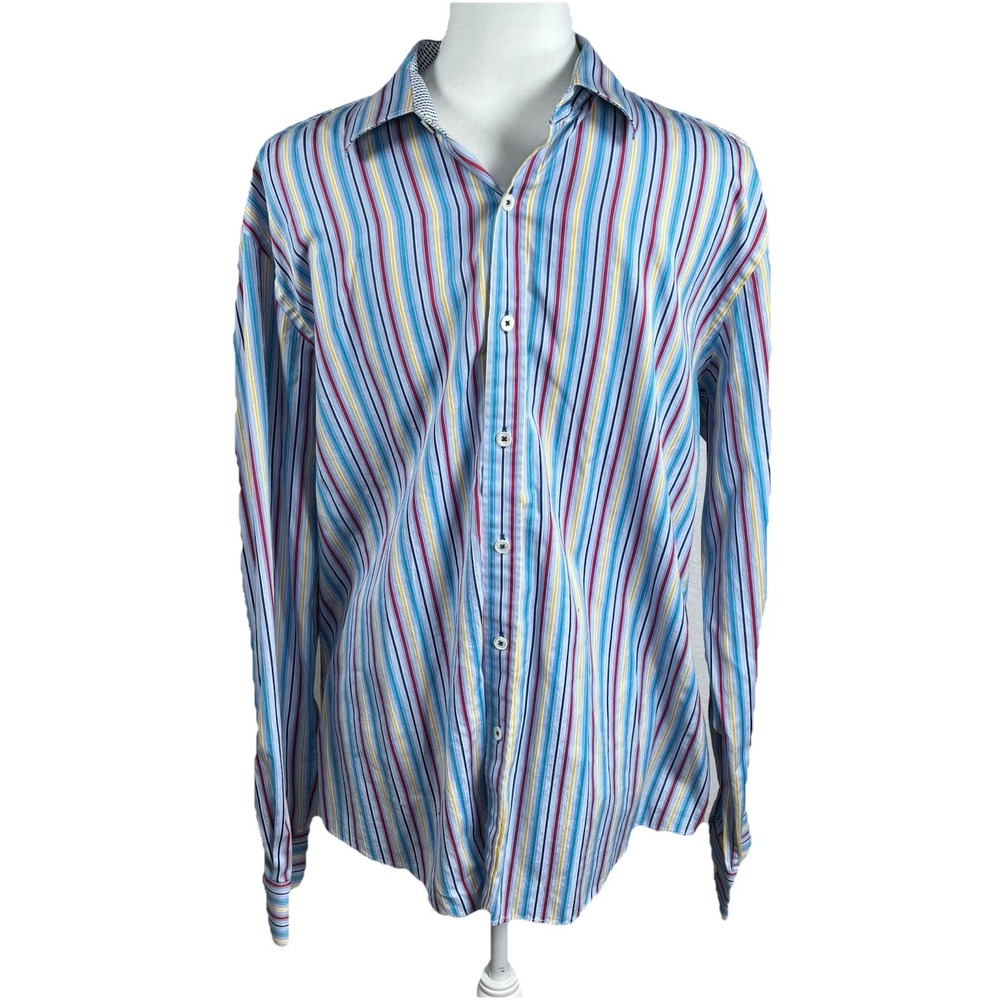 Bugatchi Uomo Shirt Mens XL Blue Shaped Fit‎ Paisley Long Sleeve Button Front